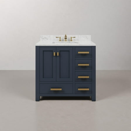 Water Creation Madison 36" Wood Single Bathroom Vanity in Blue/Gold