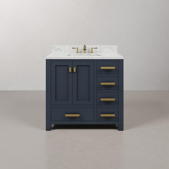 Water Creation Madison 36" Wood Single Bathroom Vanity in Blue/Gold