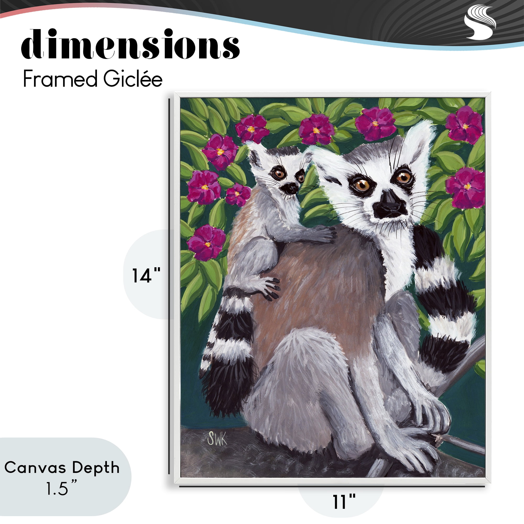 Stupell Industries Ring Tailed Lemur Mama & Baby White Framed Giclee Art, design by Sarah Waldron Kimball