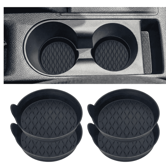 Silicone Car Cup Holder Coasters 4 Pack, Non-Slip Wave Bottom with Drain Gap, Universal Fit Car Interior Accessories for Women Men, Matte Black.