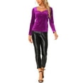 thumbnail image 2 of INSPIRE CHIC Women's Sweetheart Neck Long Sleeve Pleated Front Velvet Blouse M Purple, 2 of 5