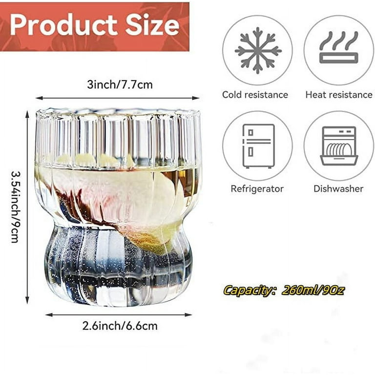 2 Pcs Ripple Drinking Glasses Set - 9 oz Modern Kitchen Vintage Wavy  Drinking Glasses- Unique Origami Ribbed Glassware For Weddings, Cocktails, Glass  Cup Coffee Mug 