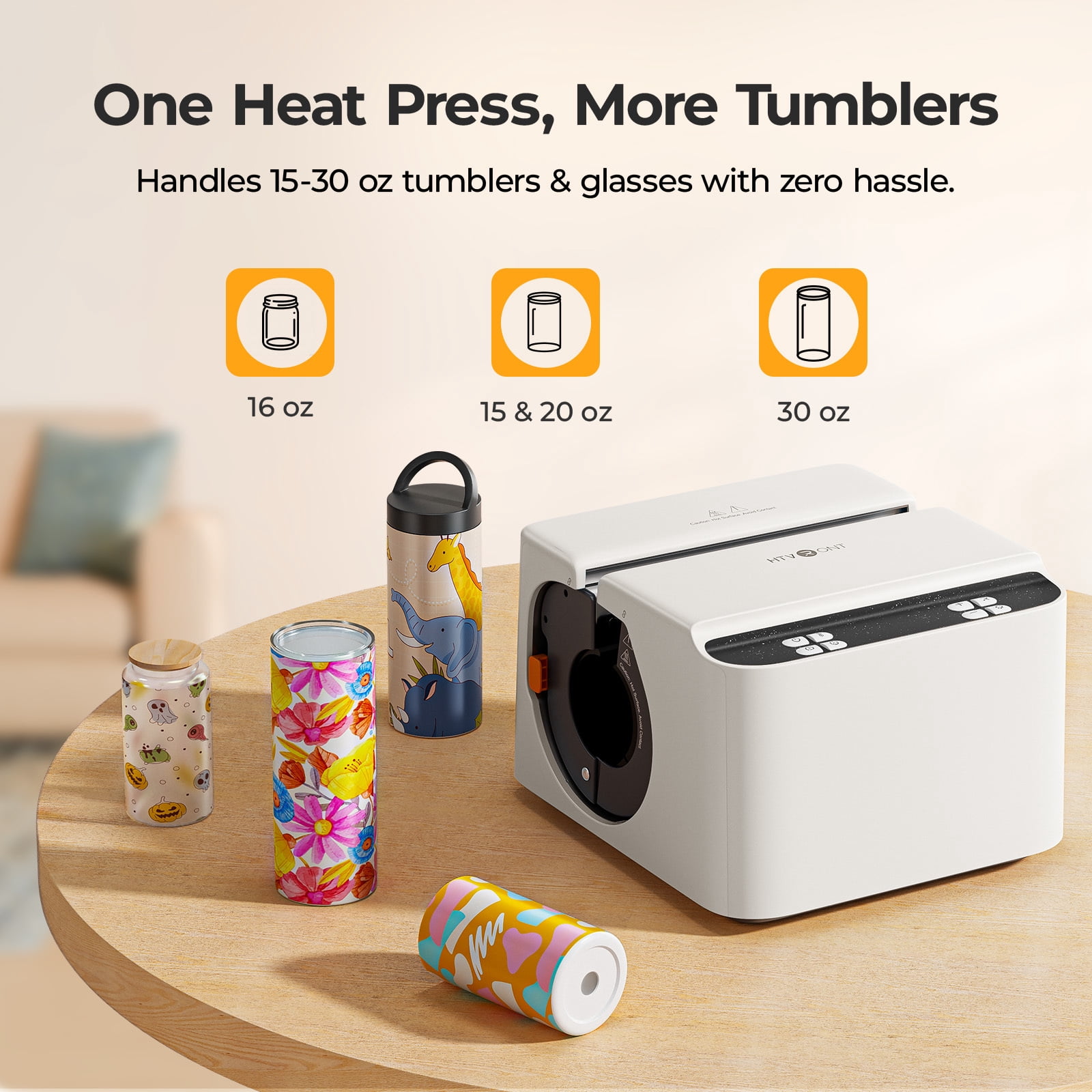 HTVRONT Auto Tumbler Heat Press - Update A200 Tumbler Heat Press Machine, Adjustable Pressure & Switchable Heat Plate Attachment, 4 Memory Modes for 15 OZ, 16 OZ, 20 OZ, 30 OZ Tumblers & Glasses