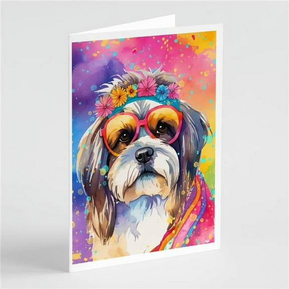 Shih Tzu Hippie Dawg Greeting Cards Pack of 8 7 in x 5 in