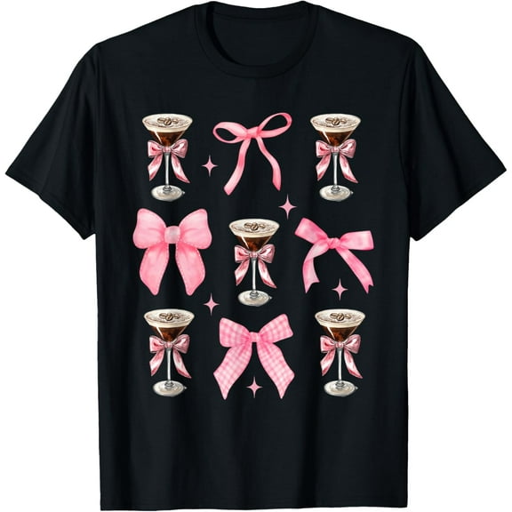Cute Espresso Martini Pink Bow Coquette Graphic Girl Women T-Shirt