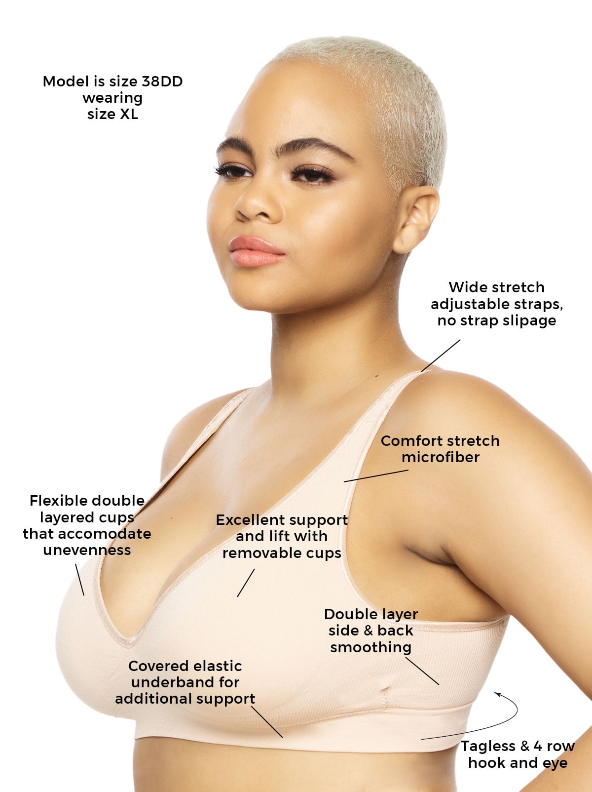 Felina | Seamless Wireless Bra 2 Pack | Removable Pads (Black Rose Tan, Small)