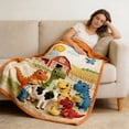 thumbnail image 1 of Fleece Throw Blanket with Cow Floral Accents, Multicolor Polyester Sofa or Bed Blanket, 130 x 150 cm, Soft Cozy Snuggle Blanket, 1 of 6