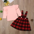 thumbnail image 2 of Douhoow Toddler Baby Girl Christmas Outfits Kids Long Sleeve Ruffled Tops Red Plaid Suspender Skirt, 2 of 6