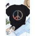 thumbnail image 2 of ABPHQTO Camiseta de manga corta con estampado gráfico de símbolo de paz de leopardo con bandera de EE. UU. negra para mujer, 2 of 5