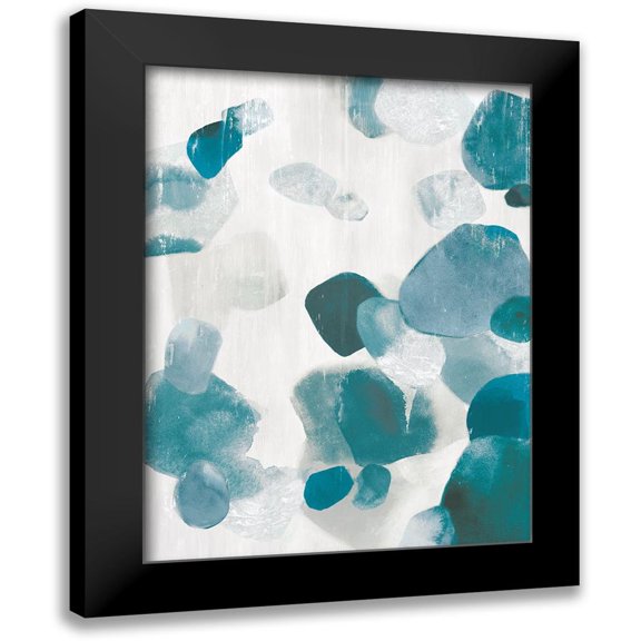 PI Studio 12x14 Black Modern Framed Museum Art Print Titled - Shadow Pebbles II Teal Version
