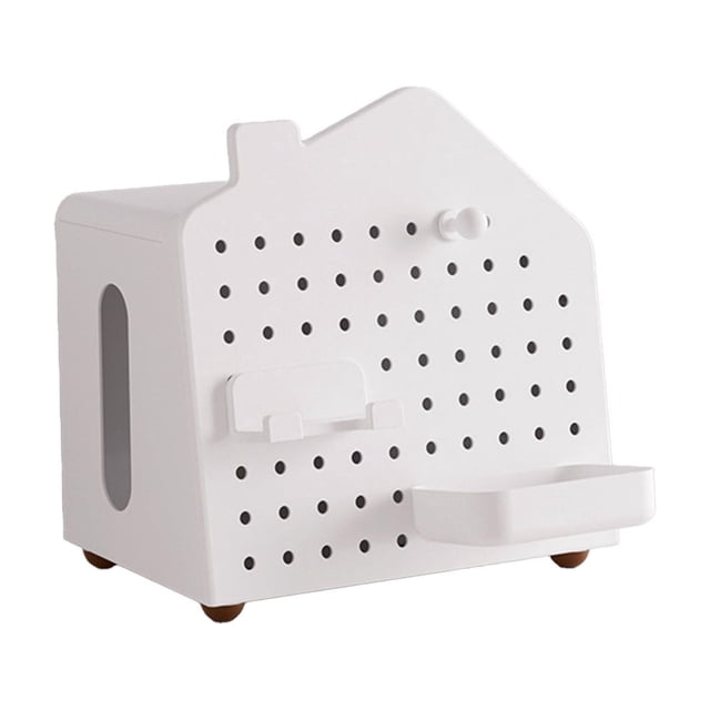 Pegboard House Tissue Box and Desktop Organizer, Multipurpose Storage Rack with Drawer and Dividers for Living Room, Home Office, Bedroom, Bathroom