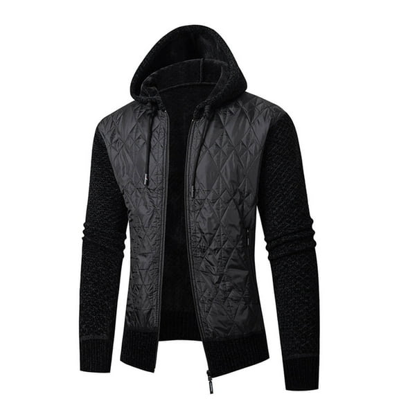 Maoxin Mens Jacket Men's Fleece Outer Hooded Zipper Sweater Jacket Jacket Coats , Black , 2XL