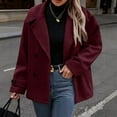 thumbnail image 2 of Dwralegc Womens Short Pea Coats Winter Dress Trench Cropped Coats Stand Collar Double Breasted Wool Blazer Casual Short Overcoat with Pockets Clearance Burgundy M, 2 of 2
