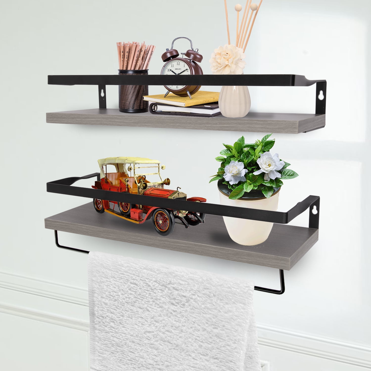 CERBIOR Floating Shelves Wall Mounted Storage Shelves with Towel Rack