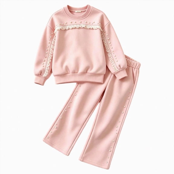 NIEWTR Baby Fall Winter Clothes Kids Long Sleeve Set 2PCs Crewneck Tee Elastic Long Pants Breathable Pajamas Gift Set for 0-18 Months Toddler Outfits(A-Pink,4-5 Years)