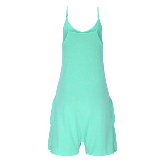 SELONE One Piece Jumpsuits for Women Sleeveless Spaghetti Strap Rompers Shorts Overalls Solid Outfits Green M