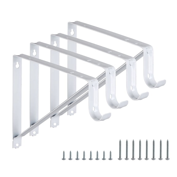WellMade 10-3/4 in. Heavy Duty Wall Mount Bracket, White Steel Shelf Support with Screws for Closet Rod and Shelving, 4 pack