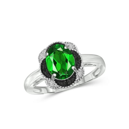1.55 Carat T.G.W. Chrome Diopside Gemstone and Black and White Diamond Accent Ring