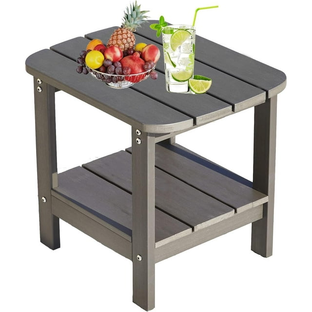 Table d'Appoint Adirondack pour l'Extérieur - Table d'Extrémité Extérieure à Deux Niveaux pour Patio, Résistante aux Intempéries, Tables d'Appoint Rectangulaires pour Patio, Piscine, Cour Arrière, Pelouse, Plage (Brun)