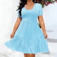 thumbnail image 2 of Fartey Summer Dresses for Women Plus Size Round Neck Short Sleeve Midi Dress Loose Flowy Ruffle Tiered Dresses Casual Swing Dress Light Blue 5XL, 2 of 5