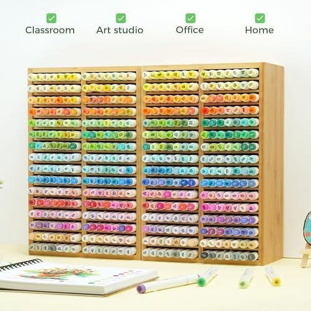 Ohuhu Bamboo Marker Organizer, Holds 224 Markers, 32 Compartments for Desktop, Pens, Oahu Series