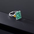 thumbnail image 4 of Gem Stone King 10K White Gold Green Malachite and Yellow Citrine 3 Stone Engagement Ring for Women (10.42 Cttw, Emerald Cut 14X10MM, Trillion 4MM, Size 6), 4 of 5
