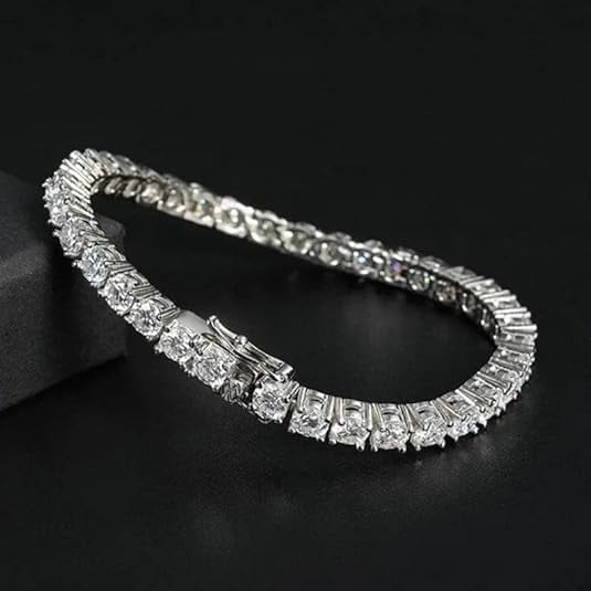 Luxury Crystal Tennis Bracelet, Sterling Silver, Round Cut Lab Created Stones, Secure Double Lock Clasp