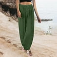 thumbnail image 2 of YUGYXL Womens Linen Long Pants Beach Pants Drawstring Bottom Stretch Waist Trousers Casual Trousers Vacation Pants Army Green XXL, 2 of 6