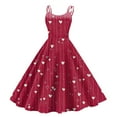 thumbnail image 2 of LWavelet 2026 Valentine's Satin Off-shoulder Dress, Women's Love Heart Rose Print Flowy A Line Trendy Sundresses Wine L, 2 of 4