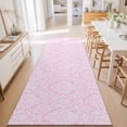 thumbnail image 3 of Hallway Runner Rug 2'x6', Pink Boho Flowers Kitchen Runner Rugs Non-Slip Carpet Mats, Vintage Ethnic Flowers Botanical Bedside Rugs Runners Washable Floor Carpet for Bathroom Laundry Room, 3 of 8