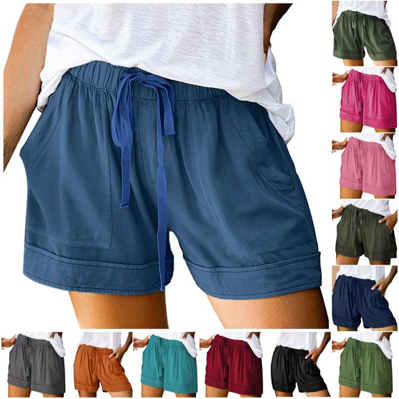 CAIVO Women Plus Sizes Comfy Drawstring Splice Casual Elastic Waist Pocketed Loose Shorts Classic Summer Outdoor Work Solid Color Bottoms