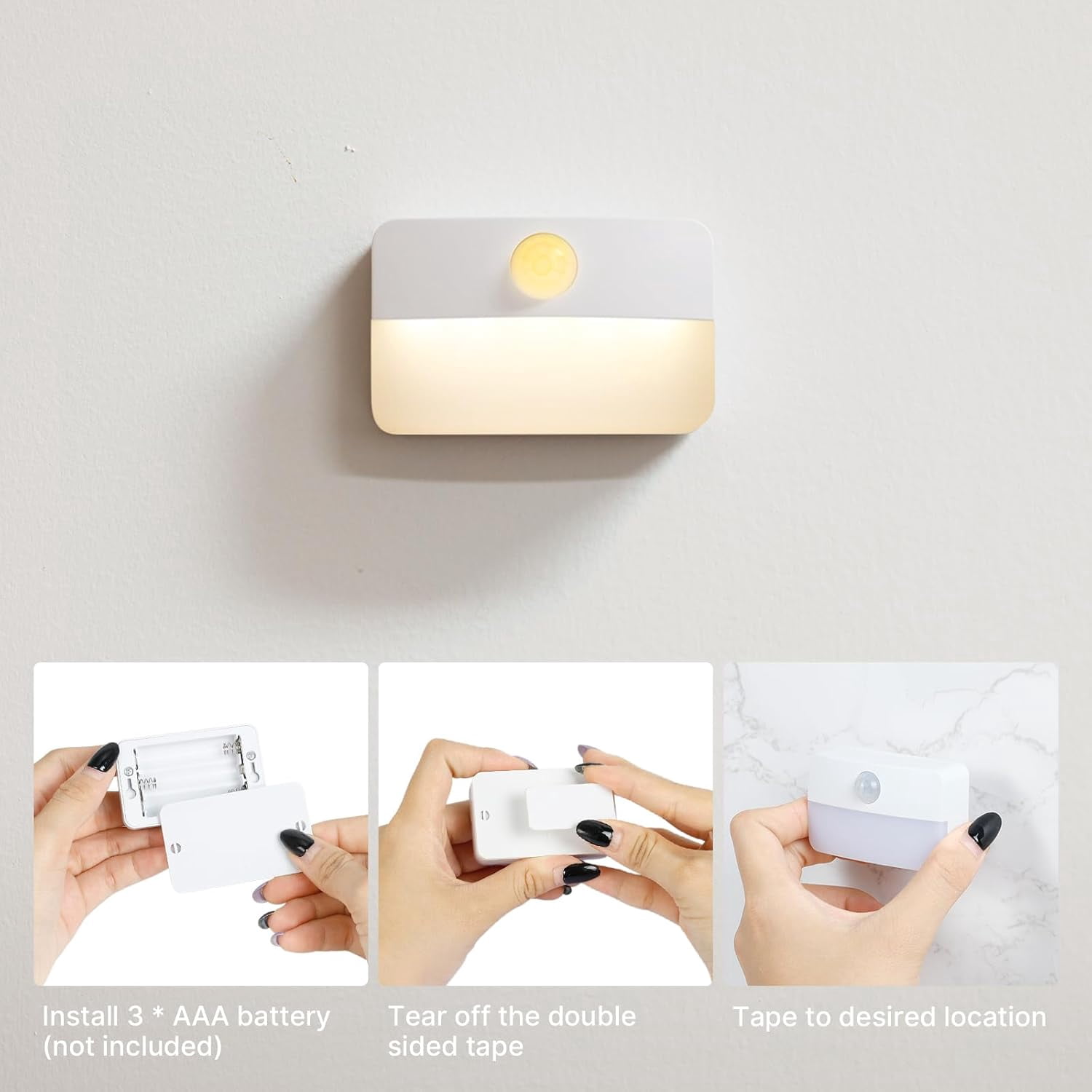 8 Pack Motion Sensor Stair Light for Indoor, Battery Operated Closet Lights, Wireless Stick on Anywhere Hallway Lamp, Portable Led Night Lamps for Bedroom Under Cabinet Kitchen, Always-On Sensor