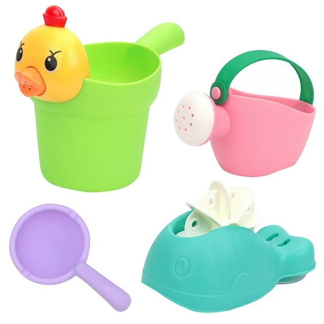 Yellow Children's Bathing and Playing In The Water 4 Piece Set Flower Shower Baby Kettle Set Soft Glue Beach Bucket Toy