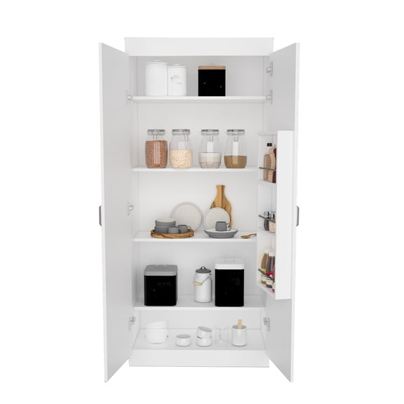 Xukmct Pantry Cabinet with 5 Shelves, 2 Doors Storage Cabinet for Living Room, Kitchen, Dining Room, White