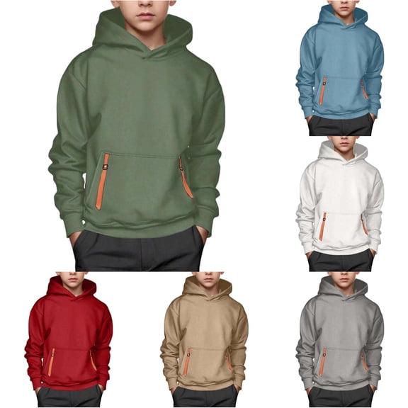 Byoo Boys Solid Zipper Pocket Hoodie Long Sleeve Pullover Sweatshirts Casual Daily Hooded Sweatshirt,Green