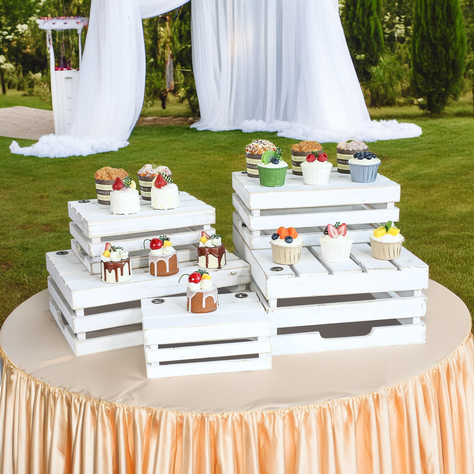 MODE HOME Large Wooden Crates, Set of 5 Wood Crates with Handles, Rustic Whitewashed Farmhouse Wooden Crate for Display, Wedding Birthday Home Party Living Room Kitchen Decoration