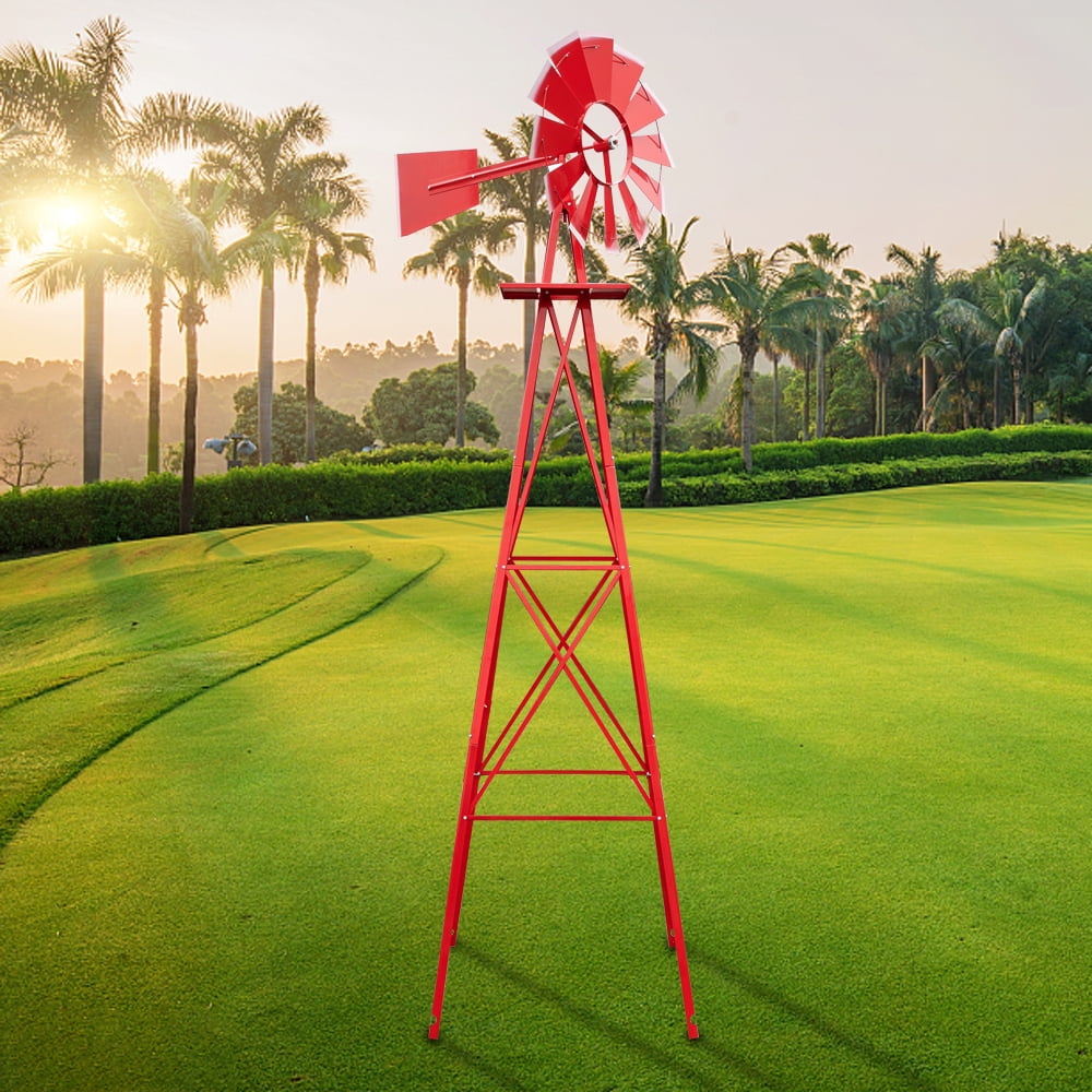 Lowestbest 8ft Wind Vane, Outdoor Weather Vane, Windmill for Backyard Garden, Heavy Duty Metal Wind Mill w/ 4 Legs Design, Red Lowestbest 8ft Wind Vane, Outdoor Weather Vane, Windmill for Backyard Garden, Heavy Duty Metal Wind Mill w/ 4 Legs Design, Red