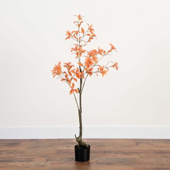 Nearly Natural Pieris Artificial Potted Tree - 4.5' - Orange