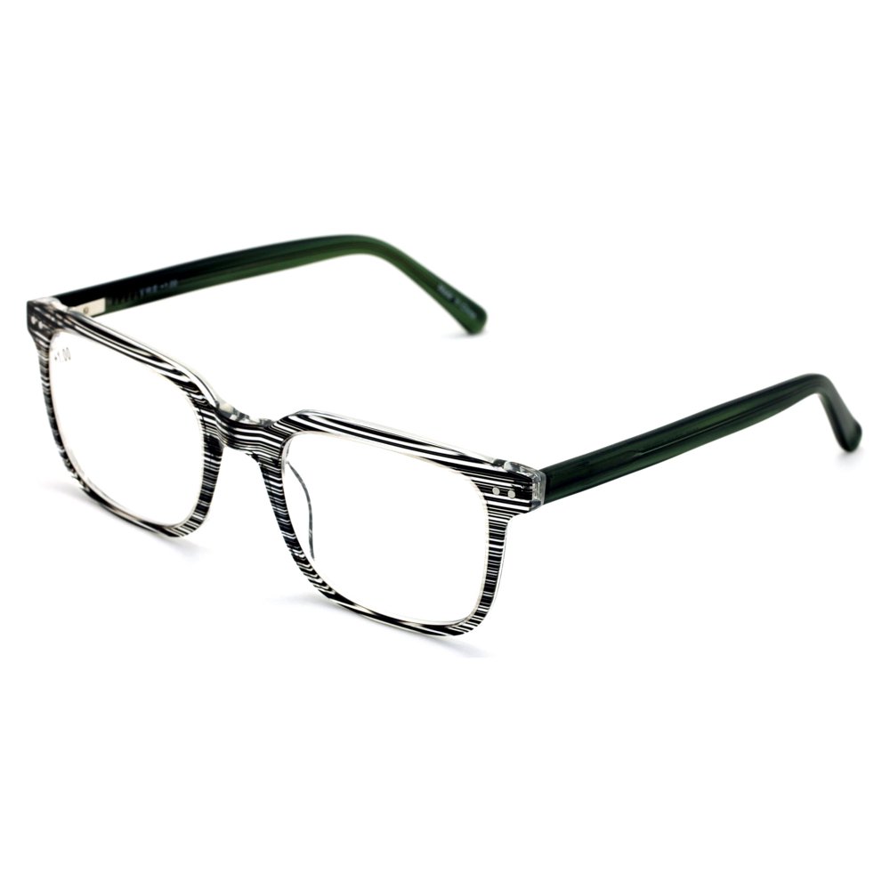 Premium Acetate Square Reading Glasses Stripe Clear Lens Readers