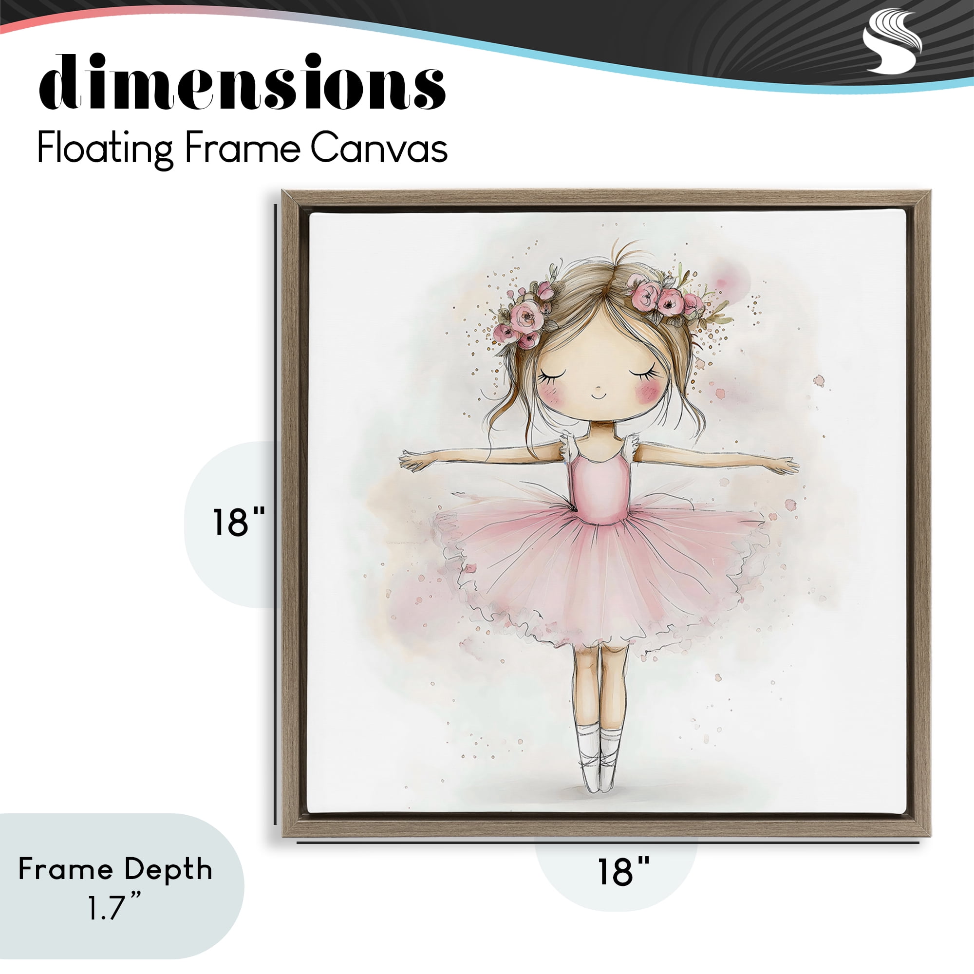 Stupell Industries Flower Ballerina in Pink Tutu Brown Framed Floater Canvas Wall Art, design by Creative Studio