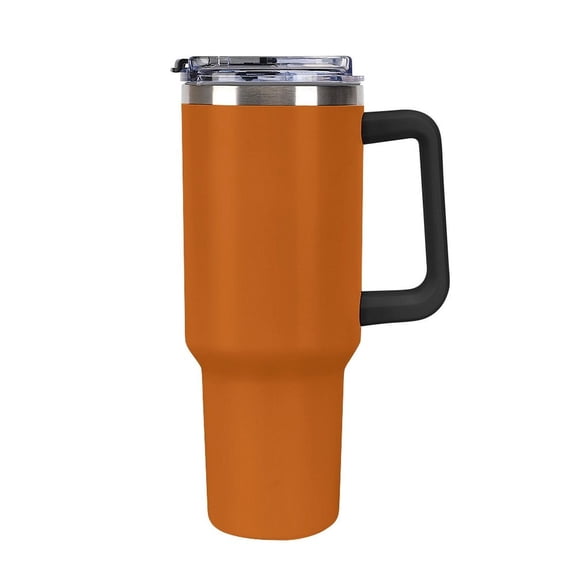 40 oz Insulated Tumbler with Handle, Leak-Proof Straw Lid, Stainless Steel Travel Mug for Car & Road Trips - Burnt Orange