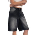 thumbnail image 3 of Women Baggy Denim Bermuda Shorts Y2k Vintage Straight Leg Casual Knee Length Jean Jorts with Pockets Dark Gray XL, 3 of 9