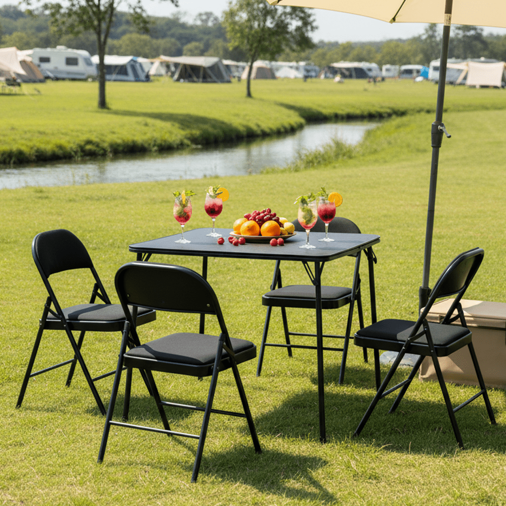 Homy Casa 31.5" Folding Card Table, Portable Table for Dining, Camping, or Game Night, Black