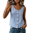 thumbnail image 2 of Tank Tops for Women Sleeveless Round Neck Plaid Button Shirts, 2 of 9