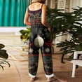 thumbnail image 4 of Women's Vintage Cotton Linen Overalls with Christmas Print - Casual Loose Jumpsuit with Shoulder Straps & Pockets, Dark Green, Size XXL, 4 of 6