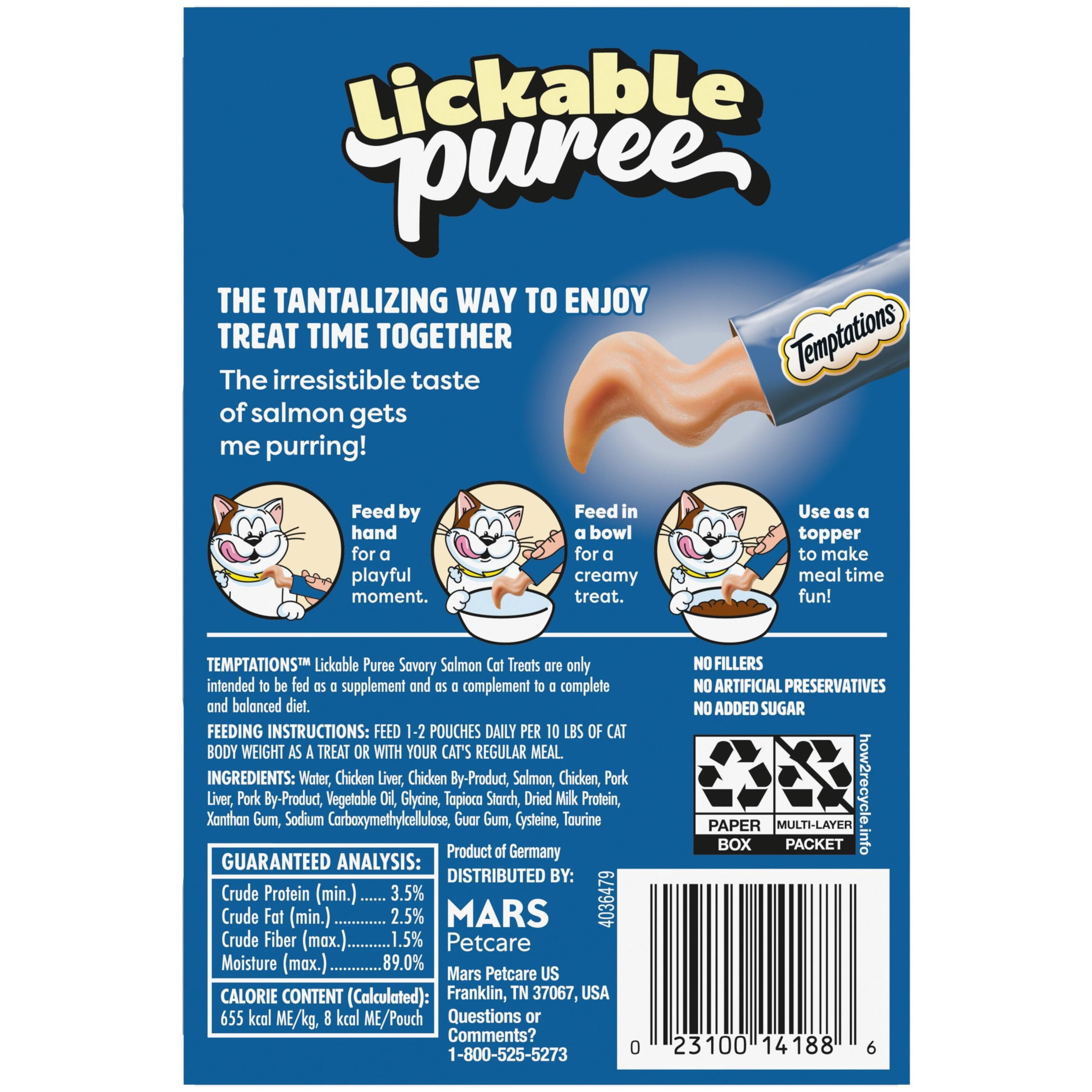 Temptations Creamy Puree Salmon Lickable Wet Cat Treats, 0.42 oz, 16 Pack