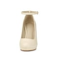 thumbnail image 6 of BLISSFUL STEP Women's Round Toe Ankle Strap Stiletto High Heels Pumps -PU Beige-PU 9.5, 6 of 7