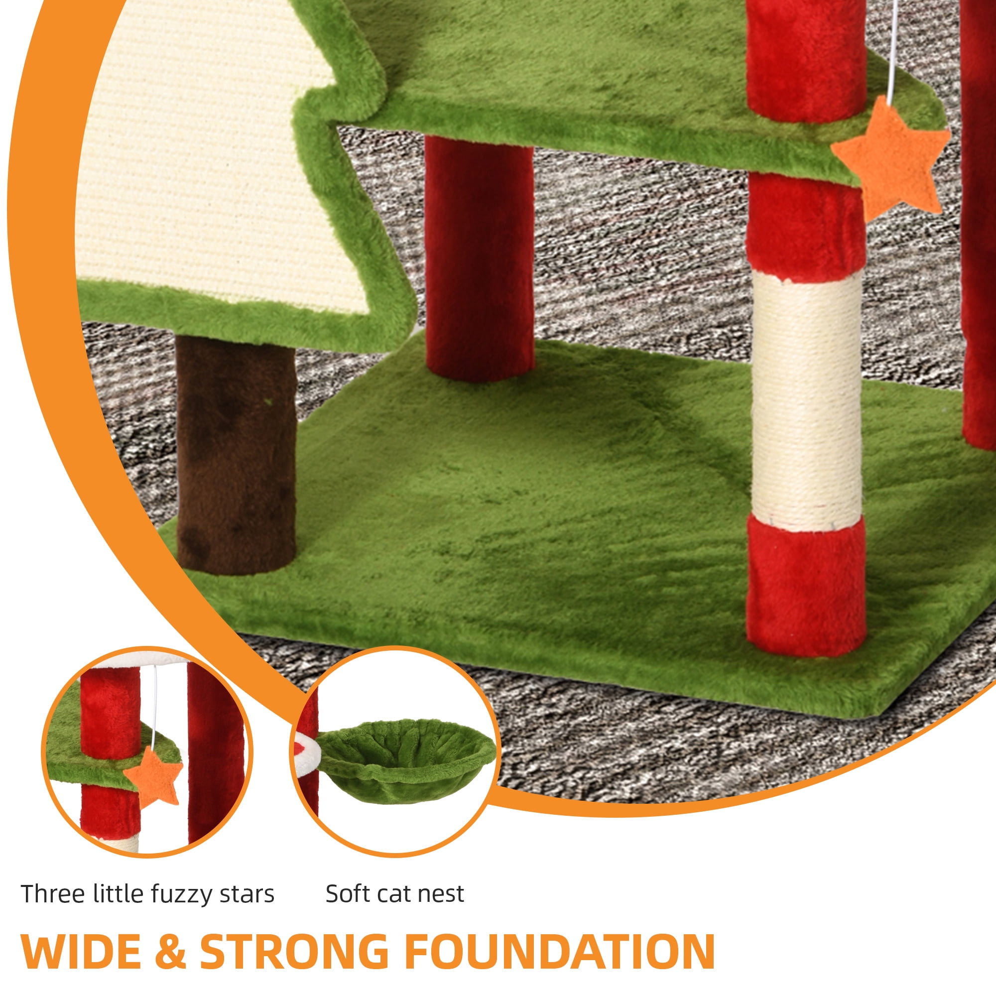 Uforic 54" Cat Tree Tower Condo, Multi-Level Christmas Decor Cat Climbing Tower with Top Perches, Hammock,  Scratching Posts, Indoor Kittens' Play Center