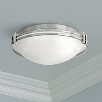Possini Euro Design Modern Art Deco Ceiling Light Flush Mount Fixture Brushed Nickel 16 3/4" Wide Marbleized Glass Bedroom Kitchen