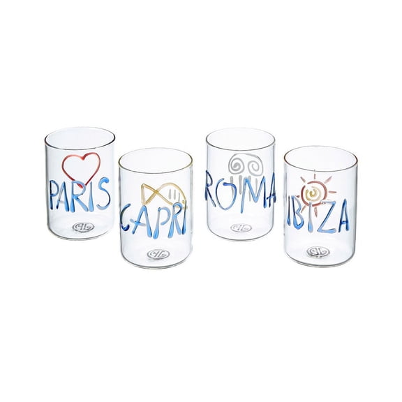 Jonathan Adler Set of 4 Jet Set Glassware, Clear